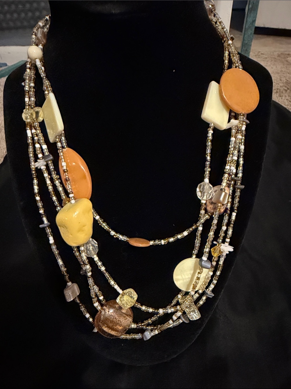 Multi-Strand Yellow & Orange Beaded Statement Necklace